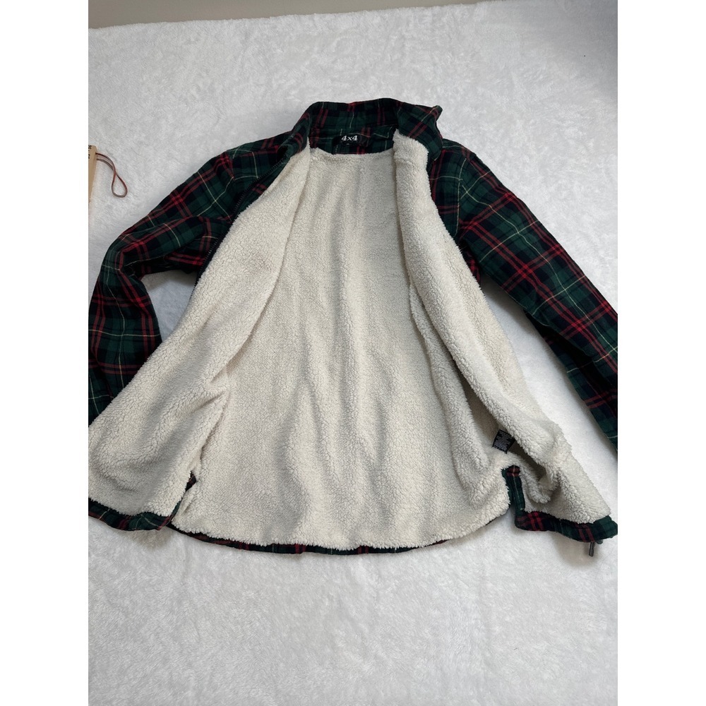 4x4 Sherpa Lined Plaid Flannel Jacket Zip Up Warm Winter Women XL - Picture 6 of 11